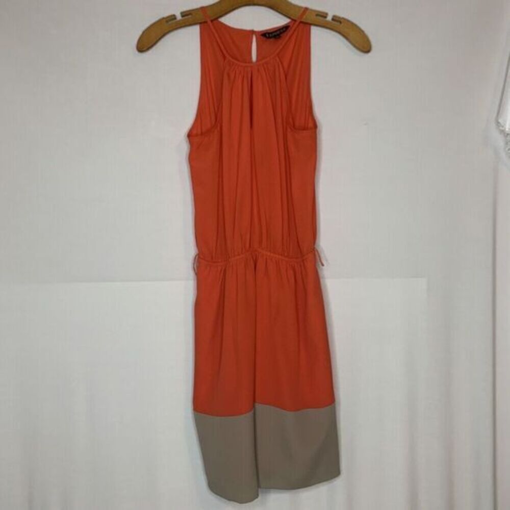 Express Keyhole Color Block Orange Beige Shift Dress Women’s Sz XS - Picture 2 of 4